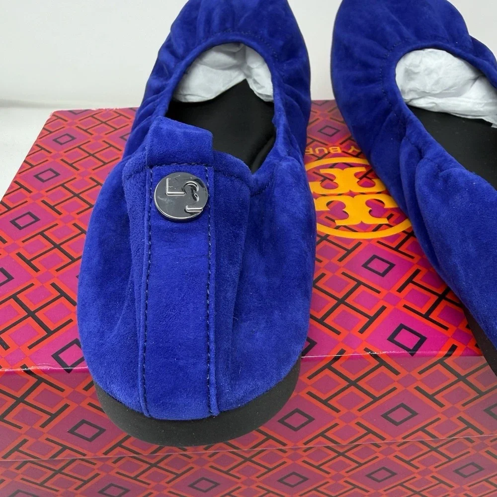 Tory Burch Eddie Ballet 2.0 Suede Flats Dark Indigo‎ 400 Womens Size 9.5 NIB